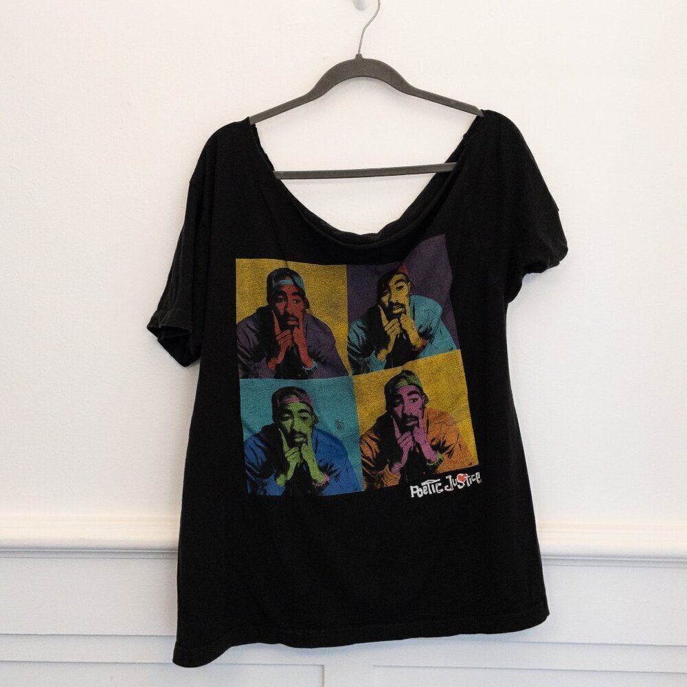 Vintage Tupac Poetic Justice Graphic Tee Black Pop Art Style T-Shirt Size M/L